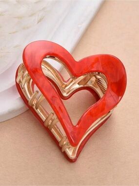 Heart-Shaped Red Hair Clip - Fashion Women Accessories